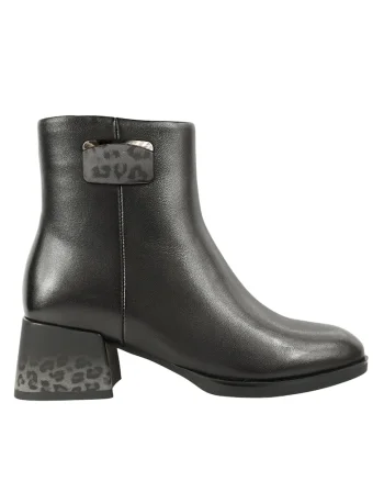 Ghete elegante, dama,  JI70034B negru, piele naturala, cu toc, Negru