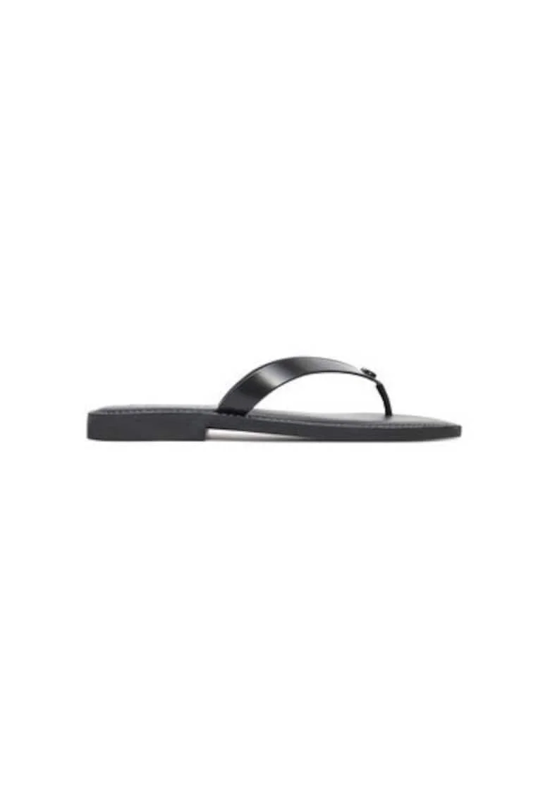 Papuci flip-flop dama  CZ379, Piele naturala, Negru, Negru
