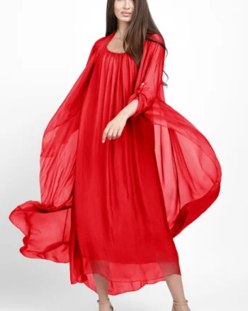 Compleu cu rochie si blazer din matase si vascoza, rosu