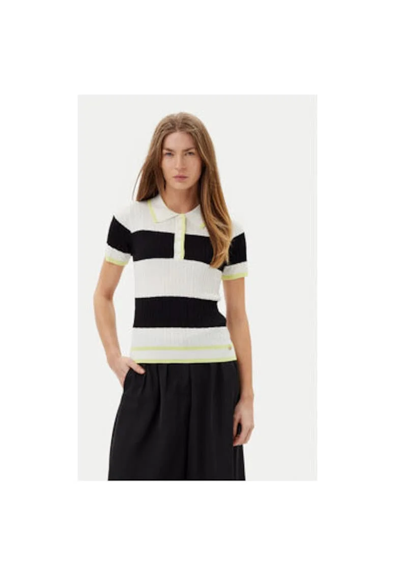 Pulover dama  ACMA001937, Viscoza/Nylon, Alb/Negru, Alb/Negru