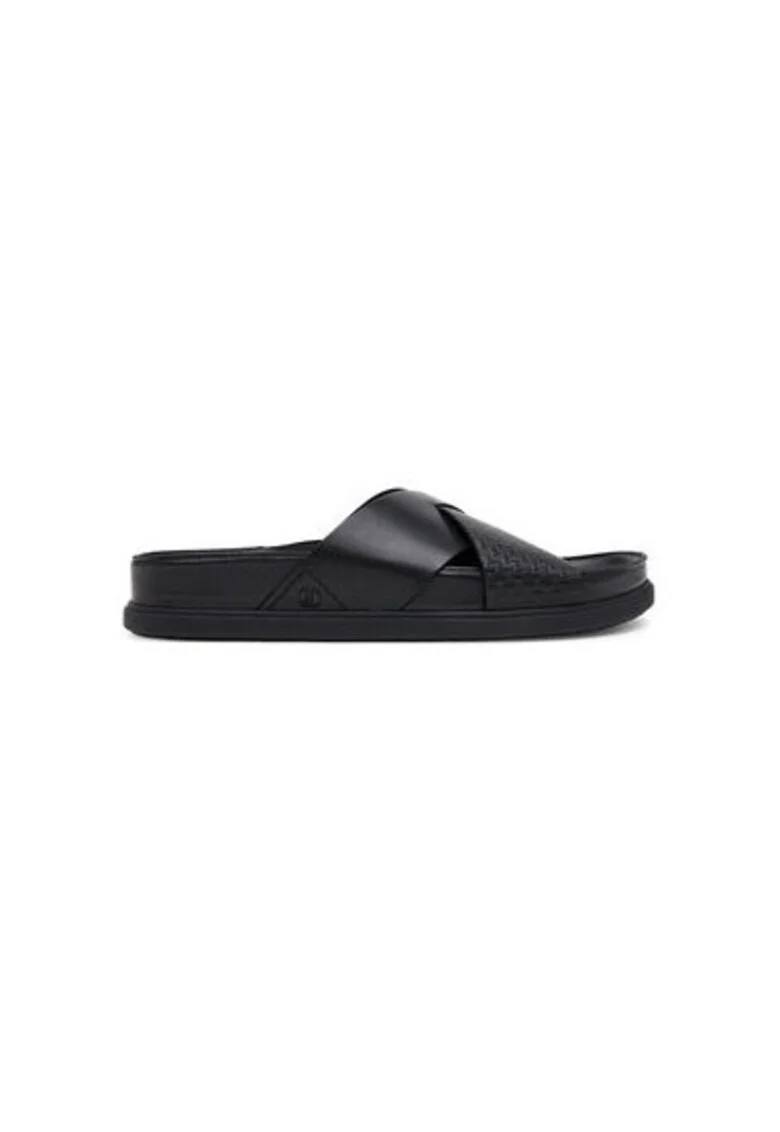 Slapi barbati  26181382, Piele naturala, Negru, Negru