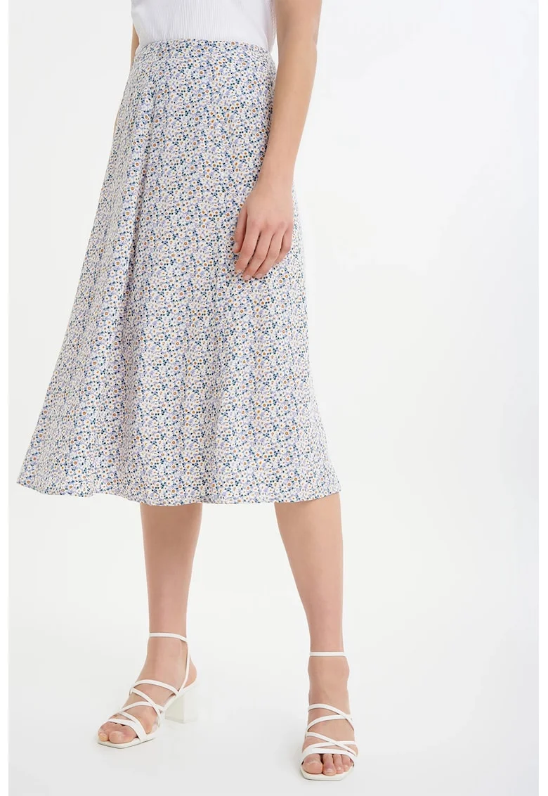 Fusta midi cu model Circle Cut, Kaki/Lila/Albastru