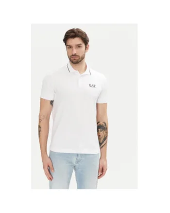 Tricou polo barbati  Emporio Armani, 8NPF16 PJVUZ, Bumbac, Alb, Alb