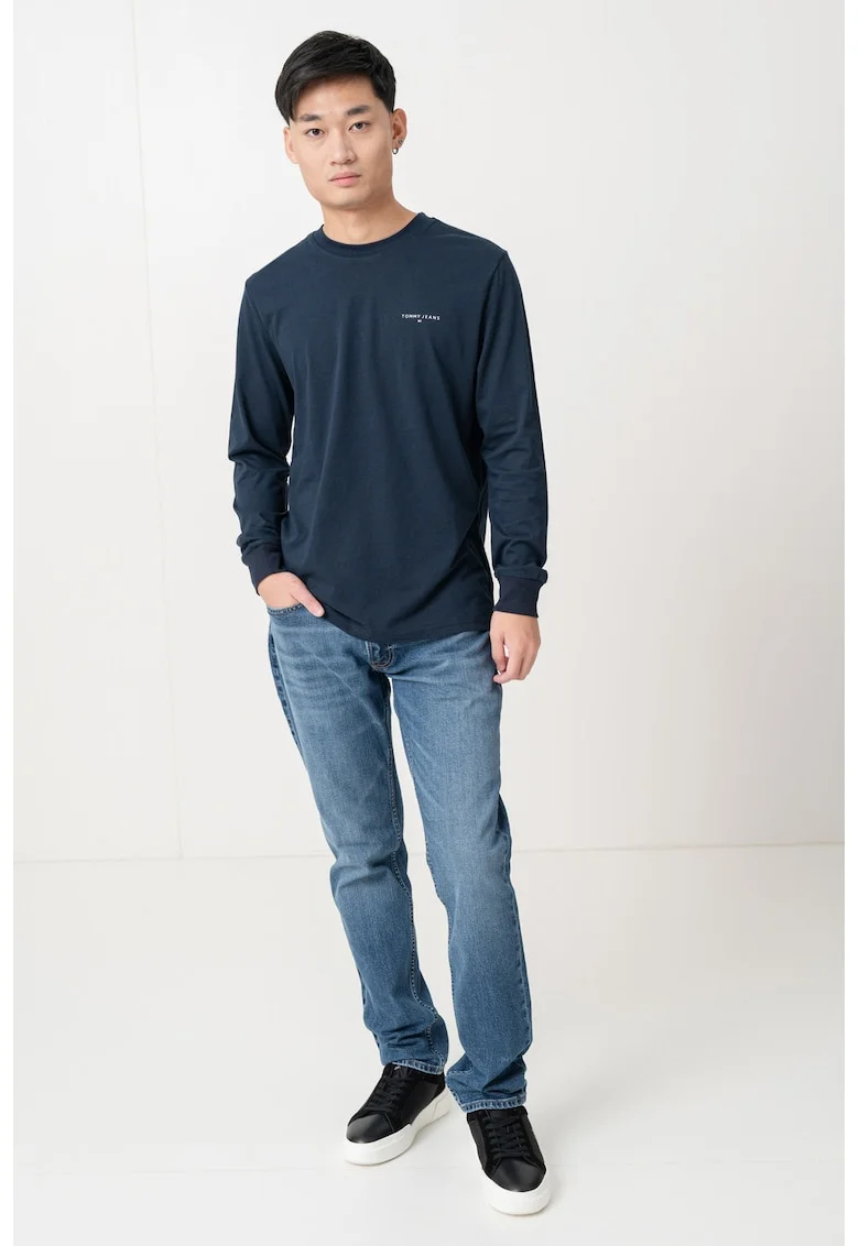 Bluza slim fit cu decolteu la baza gatului, Albastru ultramarin