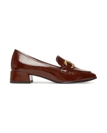Mocasini cu toc dama,  piele ecologica, rosu inchis,