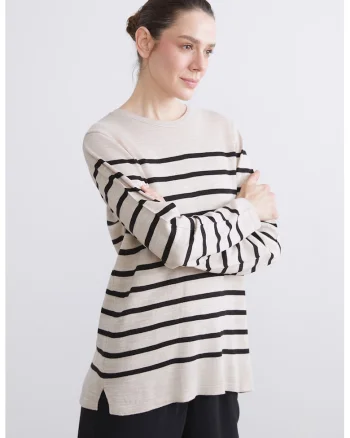 Pulover lejer cu dungi, Negru/Bej