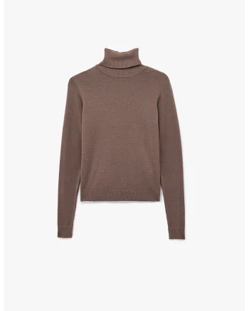Pulover uni cu guler inalt, Maro taupe