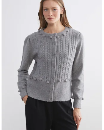 Cardigan cu model torsade si nasturi, Gri