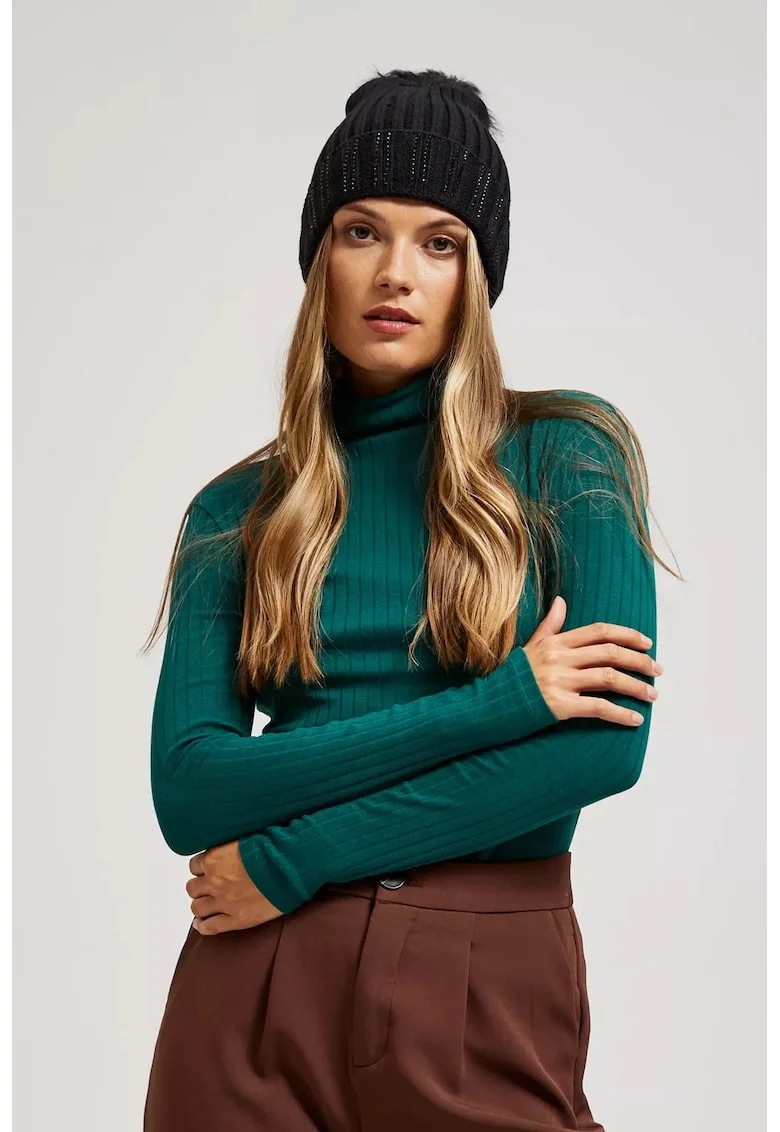Caciula cu pompon decorata cu strasuri neagra ONE SIZE