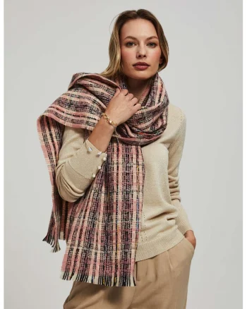 Fular roz cu fir metalic in carouri ONE SIZE