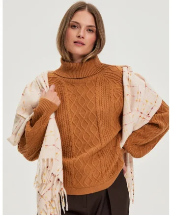 Fular cu ciucuri roz ONE SIZE