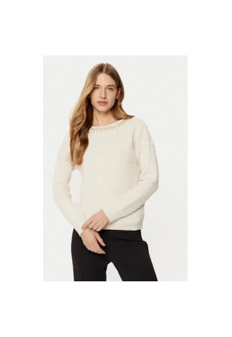 Pulover dama,  305165169, Acril/Poliamida, Bej, Bej