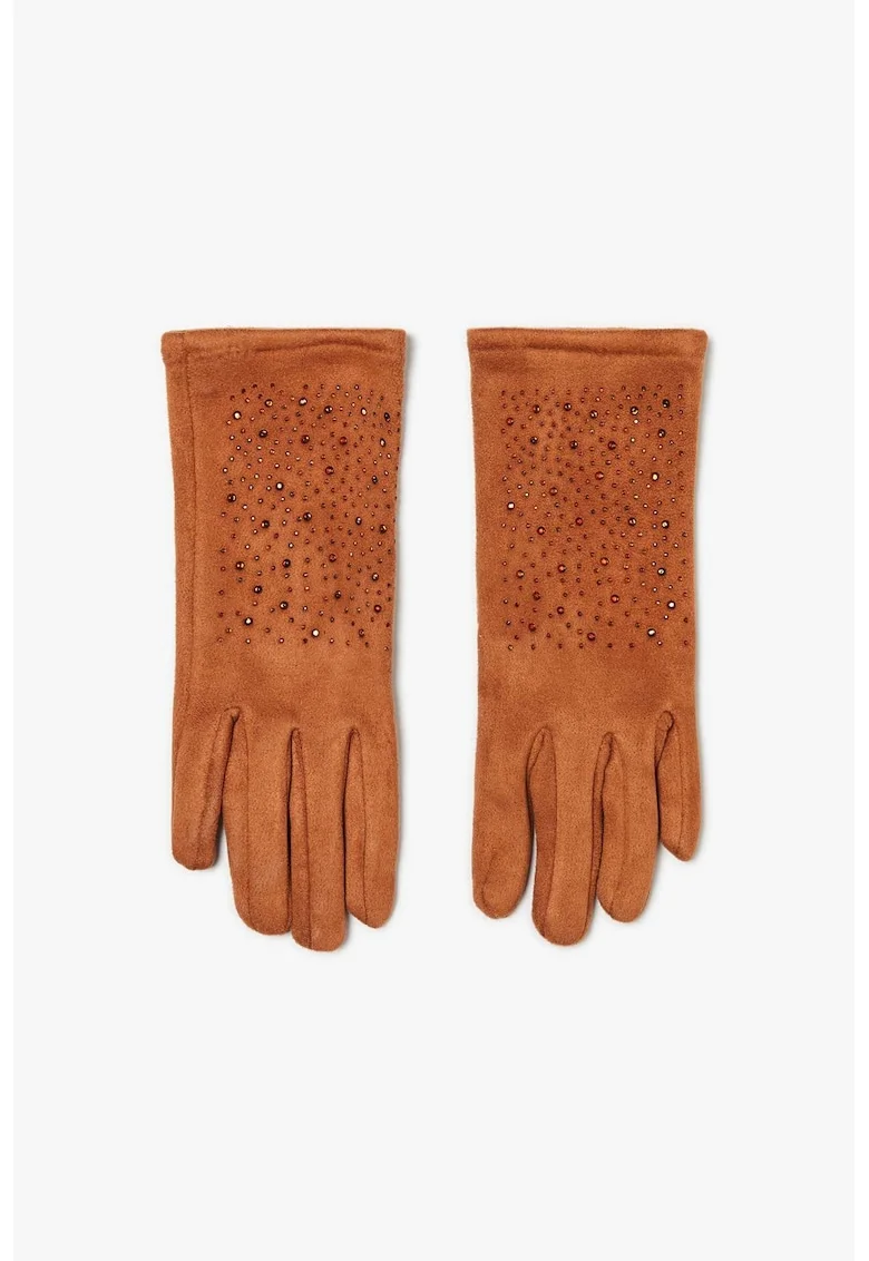 Manusi femei  maro, suede, cu studuri