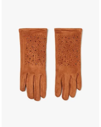 Manusi femei  maro, suede, cu studuri
