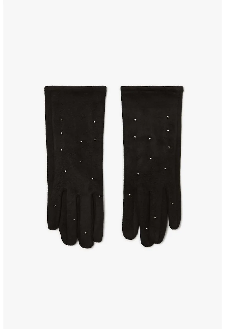 Manusi femei,  negre, suede, cu tinte argintii