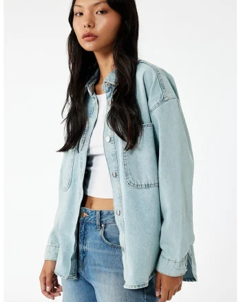 Camasa uni din denim, Albastru glaciar