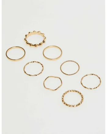 Set de inele delicatesa aurii  8 piese, forme diferite, ONE SIZE
