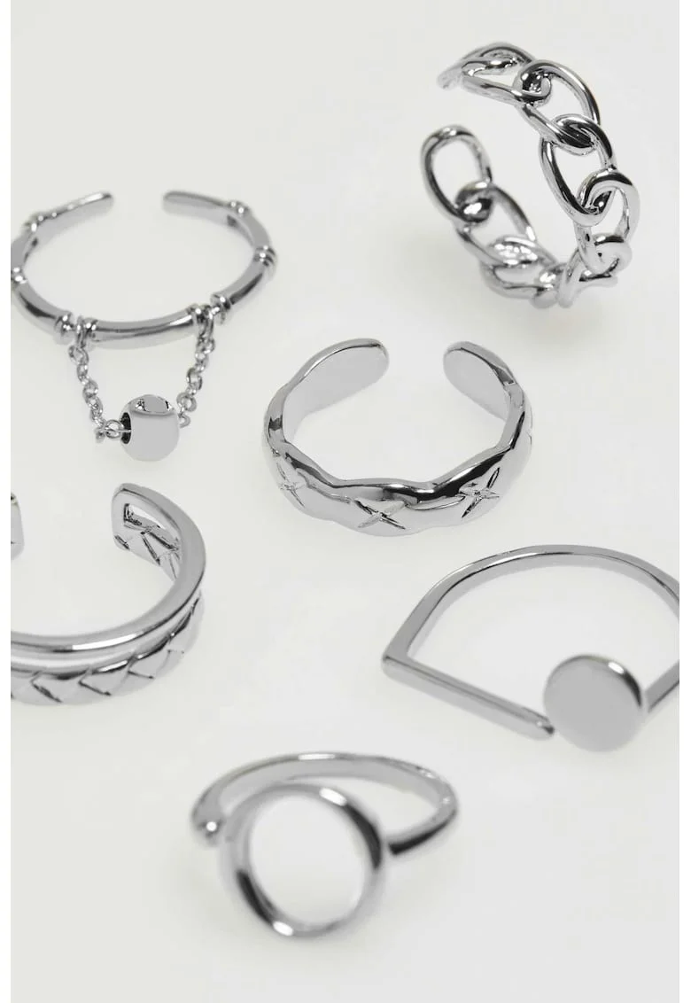 Set de 6 inele argintii,  forme diferite, eleganta, ONE SIZE