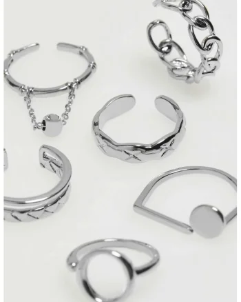 Set de 6 inele argintii,  forme diferite, eleganta, ONE SIZE