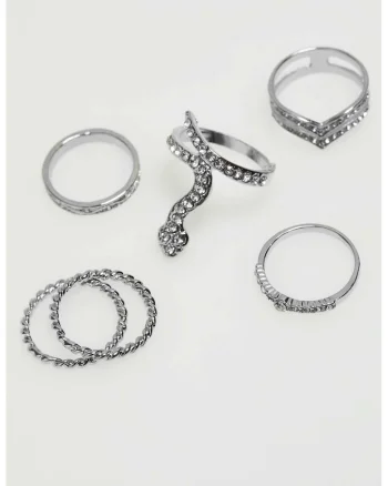 Set de inele argintii cu zirconiu,  4 piese, ONE SIZE
