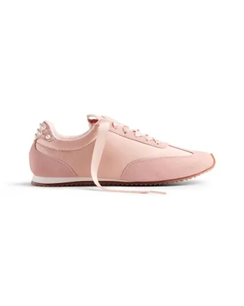 Pantofi low-cut cu garnituri de piele intoarsa si margele, Roz