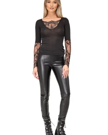Bluza din amestec de lana cu garnituri din dantela Hera, Negru/Transparent