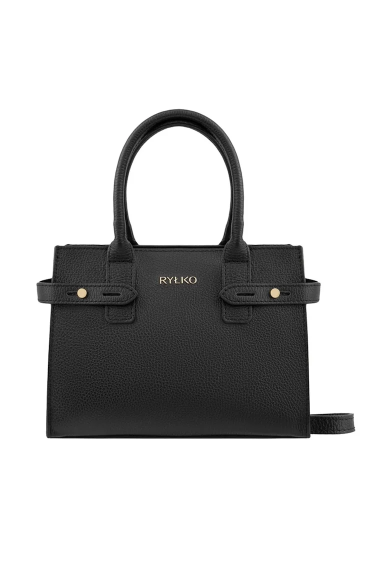 Geanta tote de piele cu bareta aditionala, Negru
