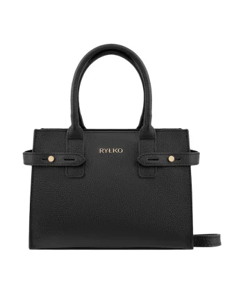 Geanta tote de piele cu bareta aditionala, Negru