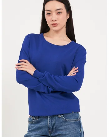 Pulover tricotat fin cu model uni, Albastru inchis