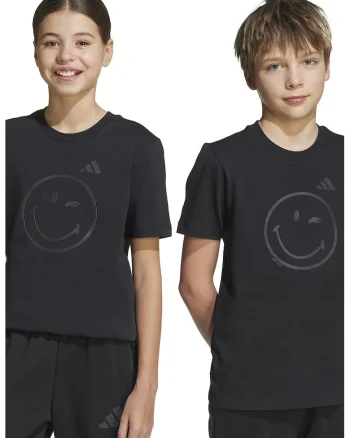 Tricou cu decolteu la baza gatului si fata zambitoare, Negru