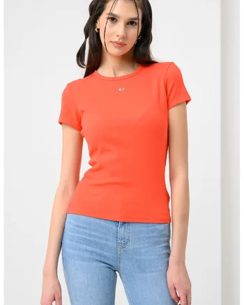 Tricou slim fit striat, Portocaliu