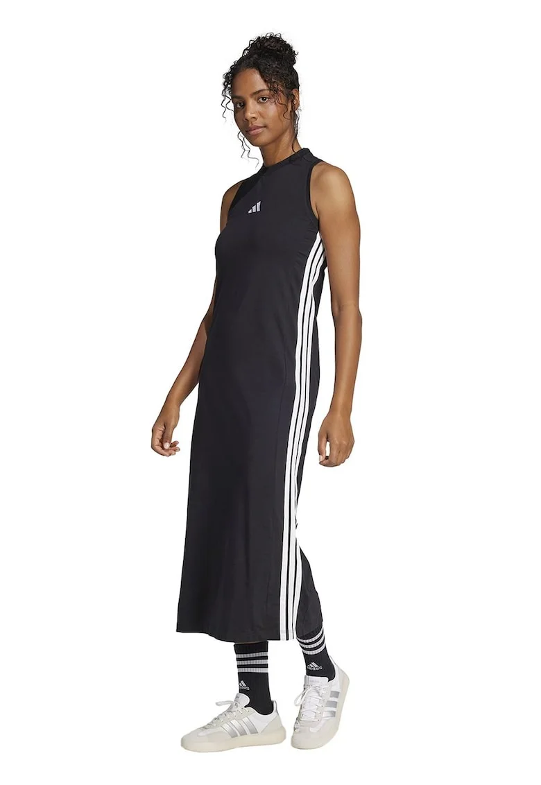 Rochie lunga din amestec de bumbac cu slit lateral, Negru