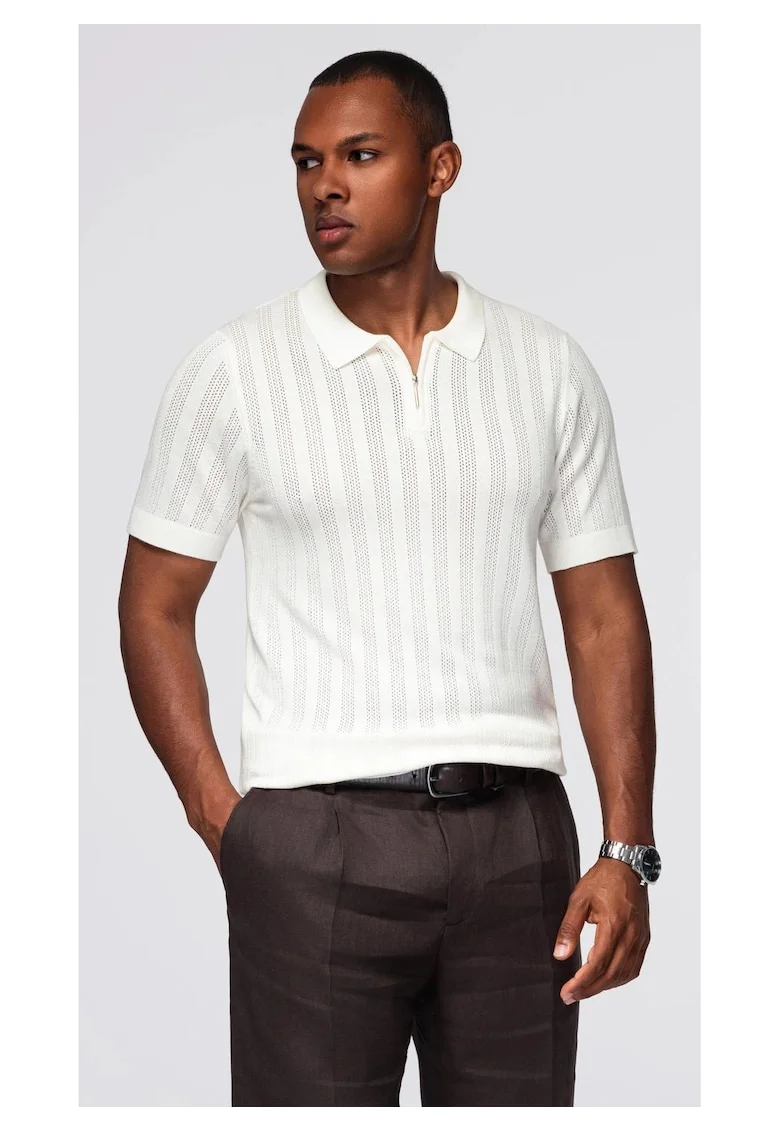 Tricou polo din viscoza cu fermoar  OM-POSS-0158, Alb