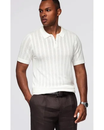 Tricou polo din viscoza cu fermoar  OM-POSS-0158, Alb