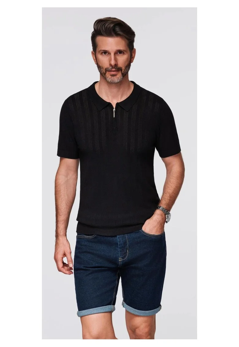 Tricou polo din viscoza cu fermoar  OM-POSS-0158, Negru