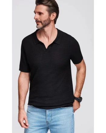 Tricou polo din viscoza  OM-POSS-0157, Negru