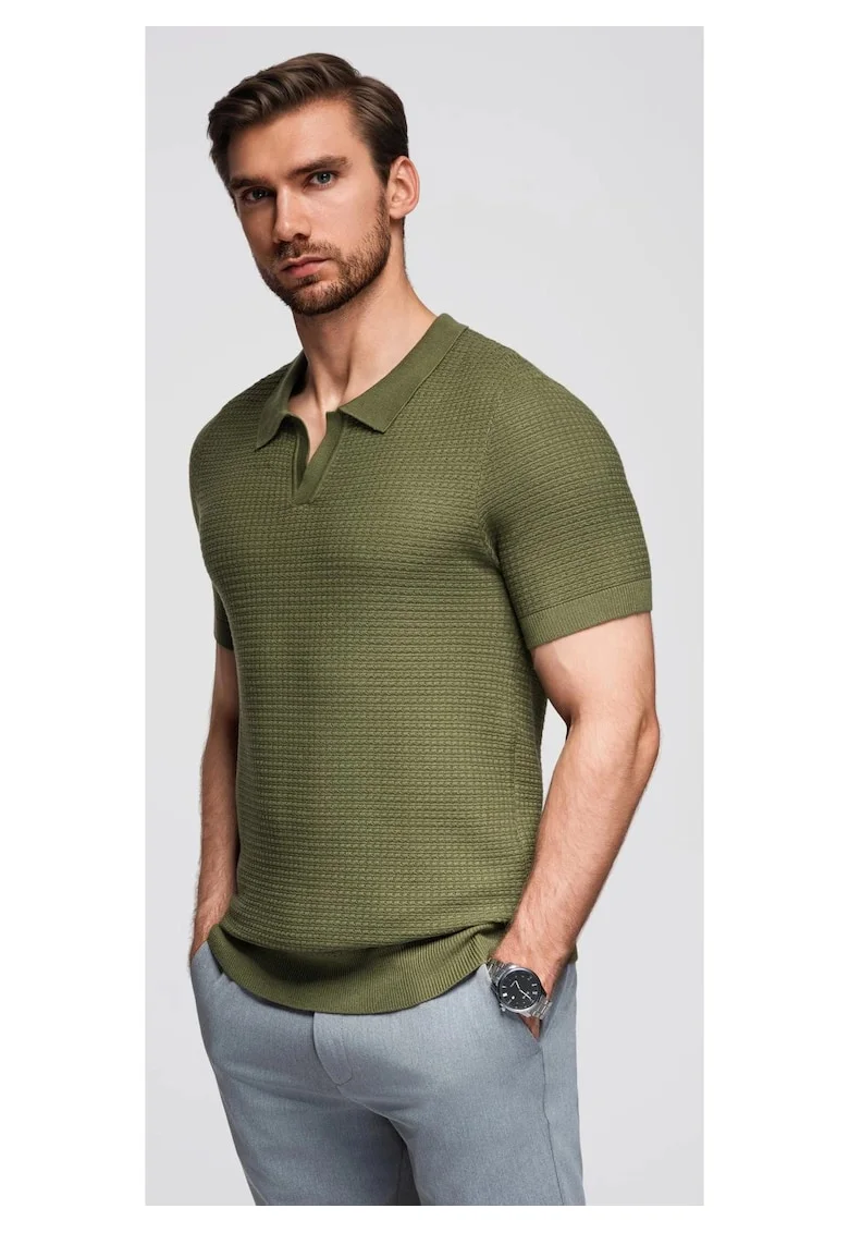 Tricou polo din viscoza  OM-POSS-0157, Kaki