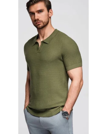 Tricou polo din viscoza  OM-POSS-0157, Kaki
