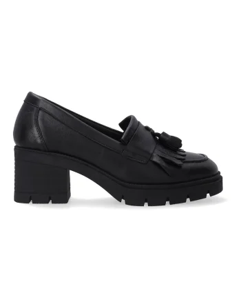 Pantofi din piele cu toc masiv si franjuri