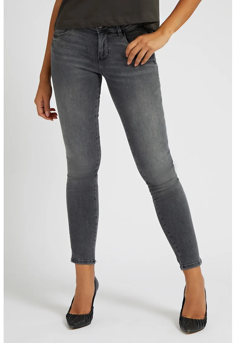 Blugi skinny cu aspect decolorat Curve X, Alb murdar/Gri inchis