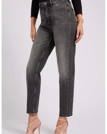 Blugi mom fit cu talie inalta si aspect decolorat, Gri antracit