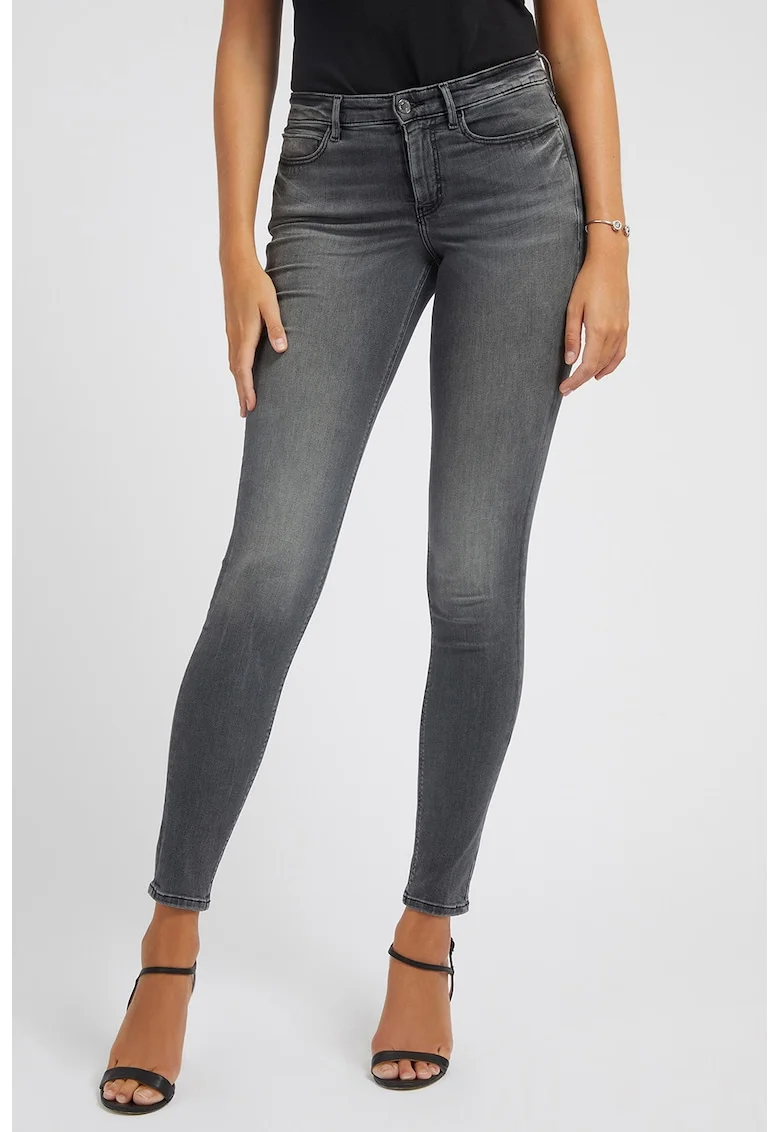 Blugi skinny cu aspect decolorat 1981, Alb murdar/Gri inchis