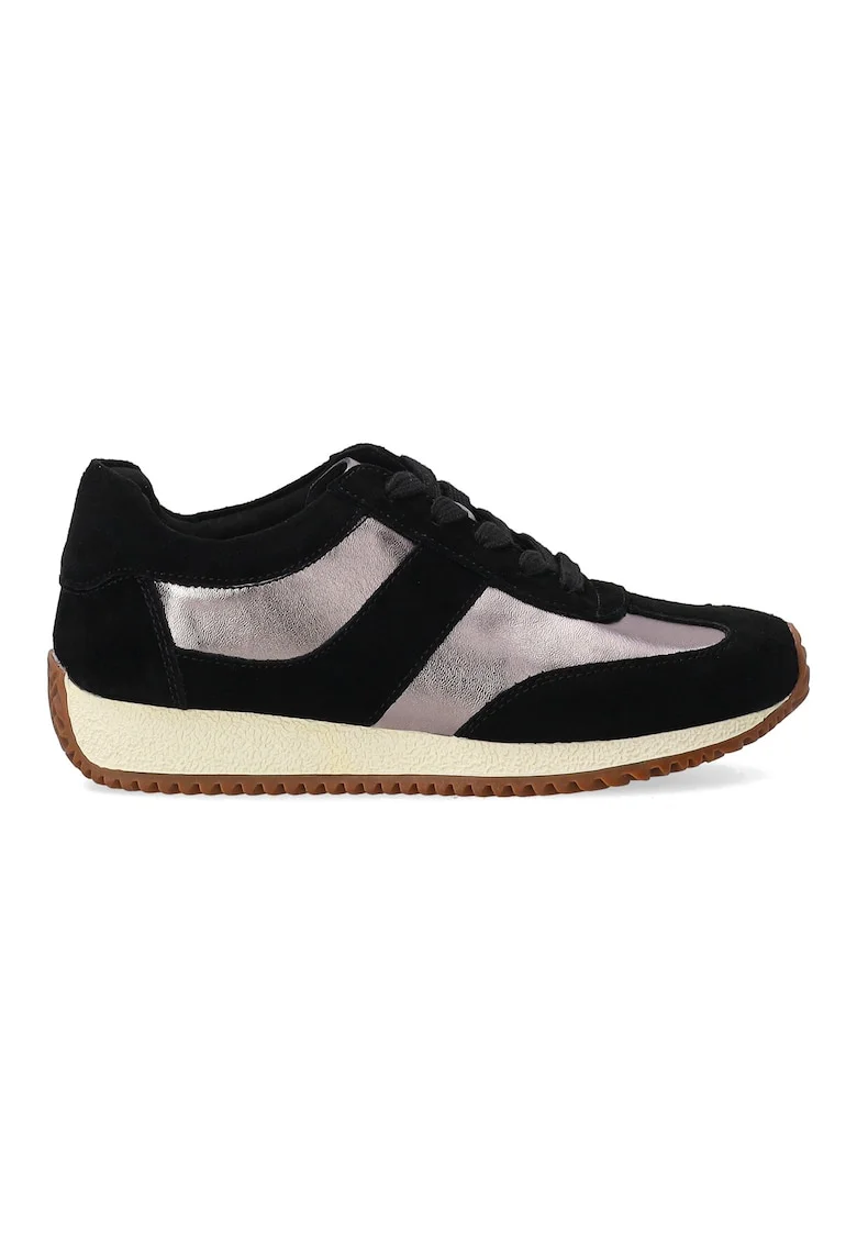 Pantofi sport din piele intoarsa cu insertii metalizate, Negru/Argintiu