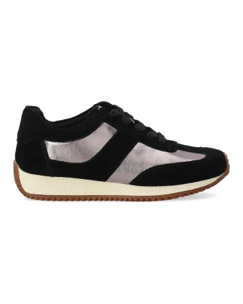 Pantofi sport din piele intoarsa cu insertii metalizate, Negru/Argintiu