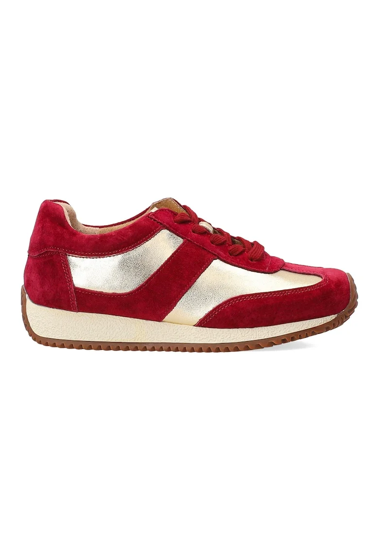 Pantofi sport din piele intoarsa cu insertii metalizate, Auriu