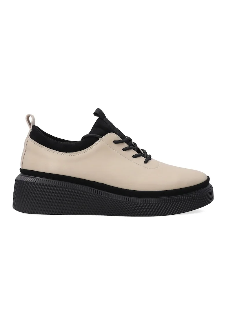Pantofi casual din piele cu talpa wedge, Bej