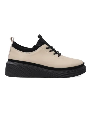 Pantofi casual din piele cu talpa wedge, Bej
