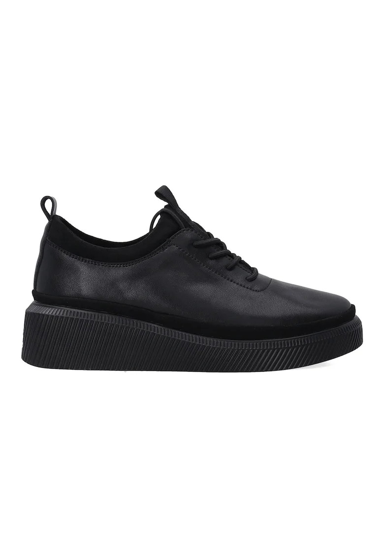 Pantofi casual din piele cu talpa wedge, Negru