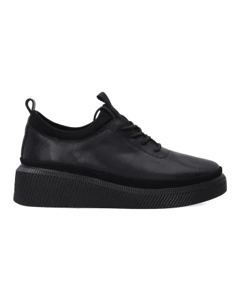Pantofi casual din piele cu talpa wedge, Negru