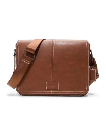 Geanta messenger din piele ecologica, Maro cognac